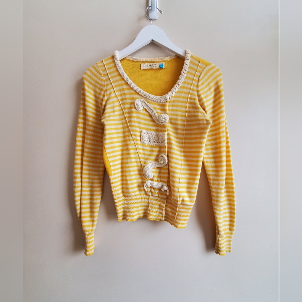 Sparrow Anthropologie Yellow & White Loose Lines Cardigan Sweater Small